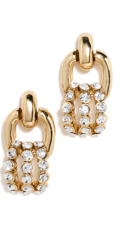 Oscar de la Renta Pave Drop Link Earrings Crystal