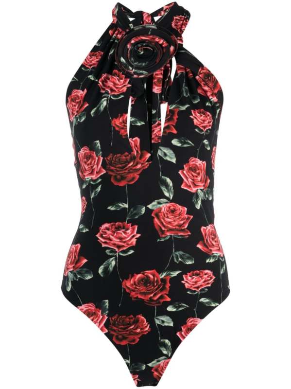 floral-print keyhole-neck bodysuit
