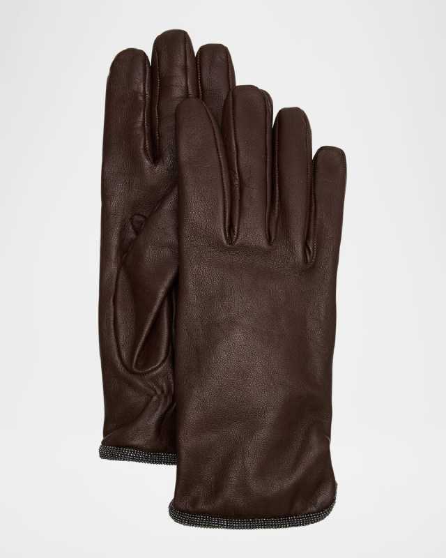 Smooth Glove Leather Gloves With Monili Detai