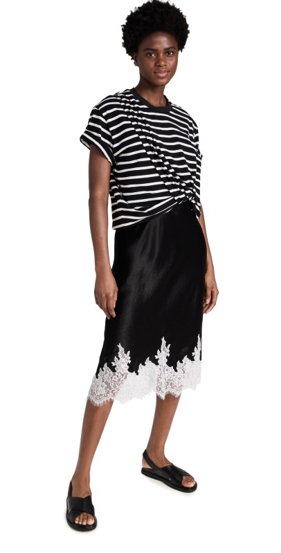 3.1 Phillip Lim Striped Draped T-Shirt Slip Combo Dress Blackulti Stripe