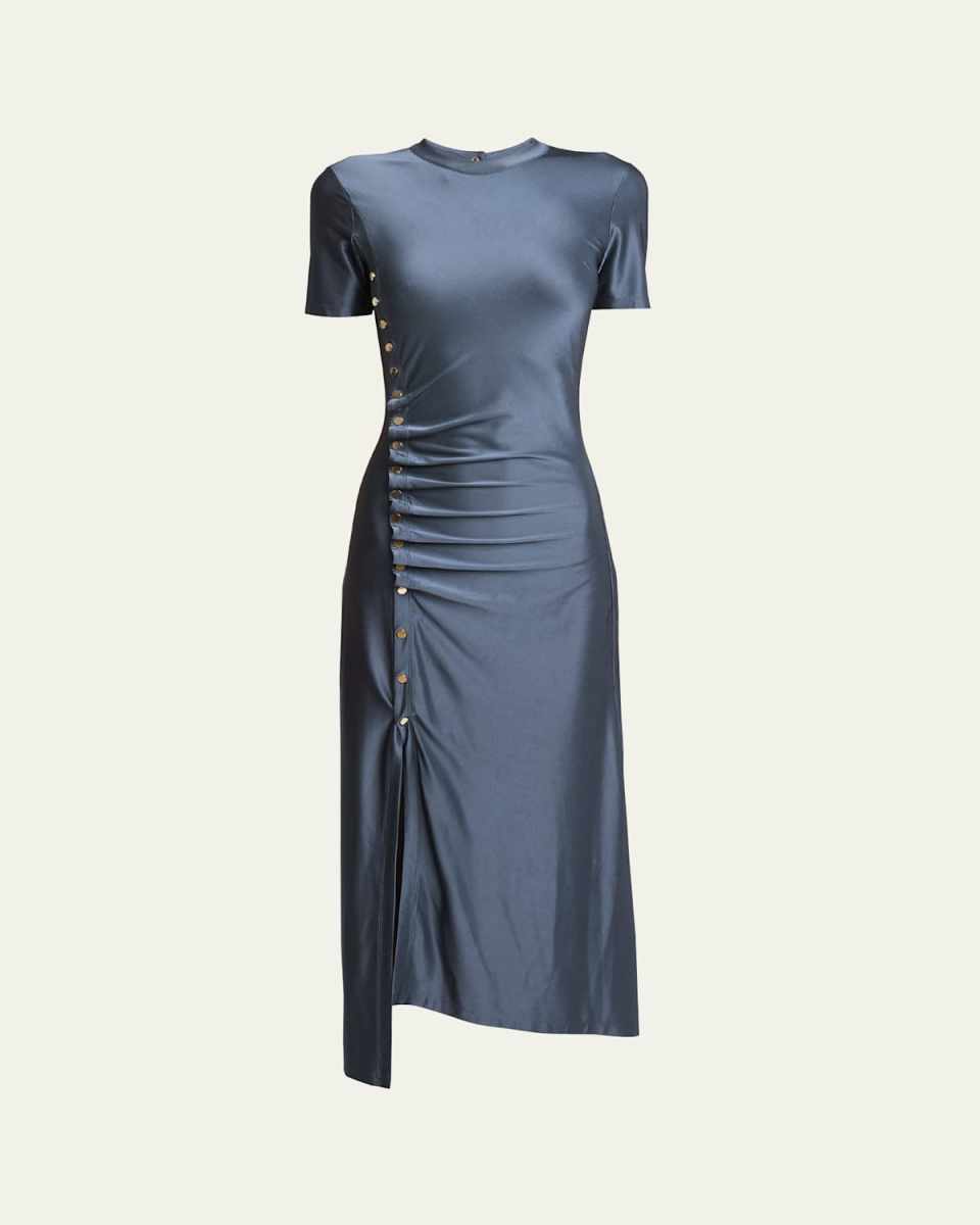 Side Snap Button Midi Dress