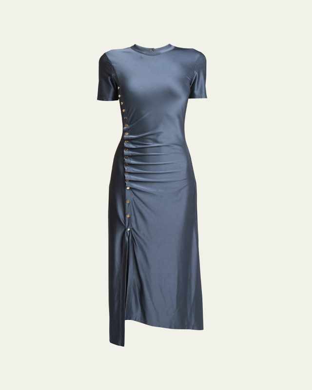 Side Snap Button Midi Dress
