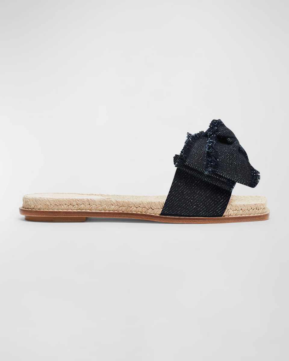 Frayed Bow Slide Espadrille Sandals