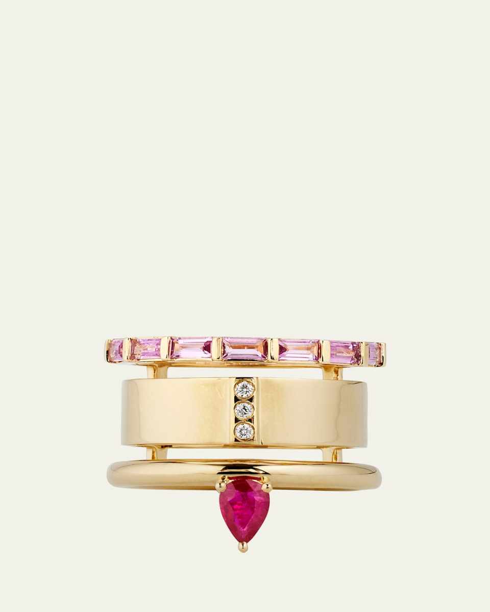 The Type Mini Stacked Ring with Ruby, Pink Sapphire, and Diamonds