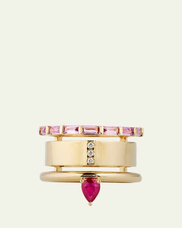 The Type Mini Stacked Ring with Ruby, Pink Sapphire, and Diamonds