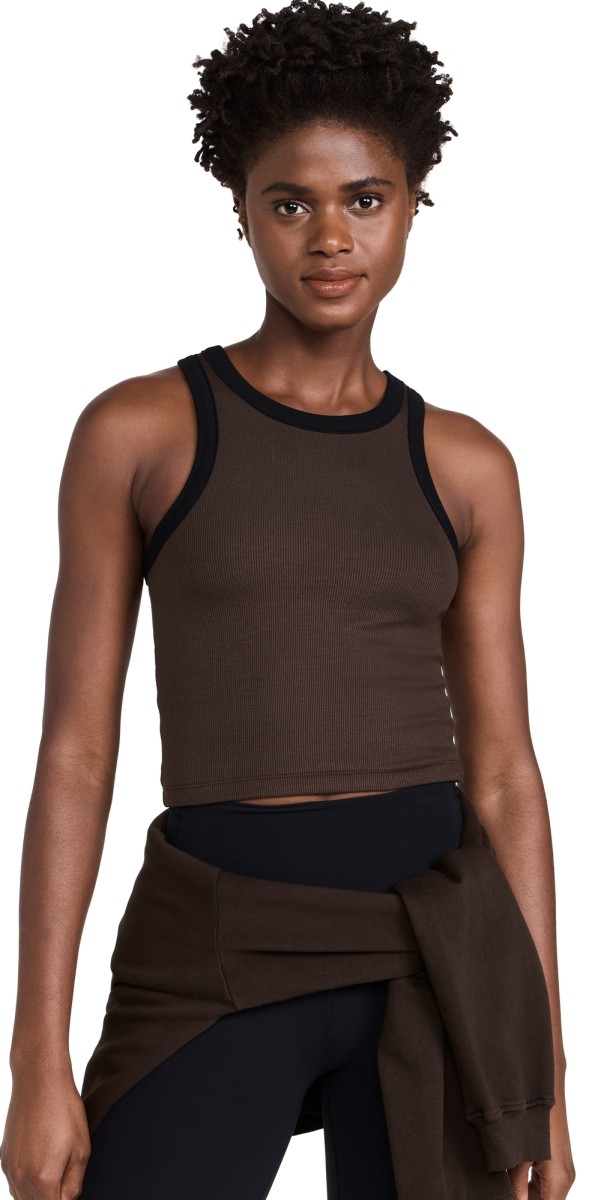 Splits59 Kiki Rib Crop Top Dark Chocolate/Black
