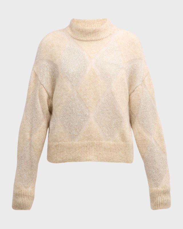 Mohair Wool Argyle Knit Turtleneck