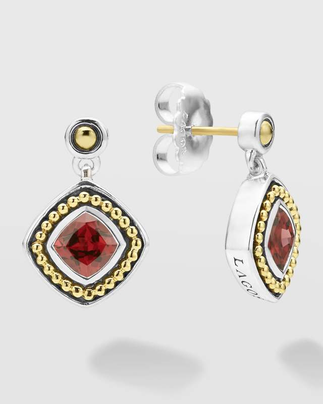 Rittenhouse Rhodolite Garnet 6mm Cushion Post and Drop Earrings