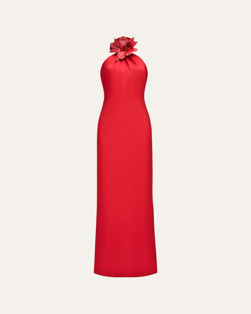 Yulia Draped Satin Halter Gown