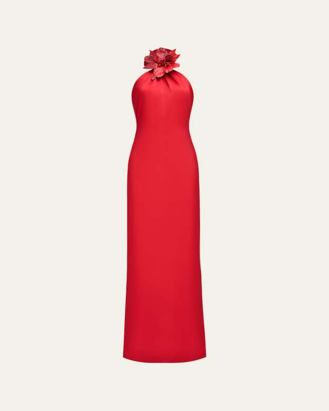 Yulia Draped Satin Halter Gown