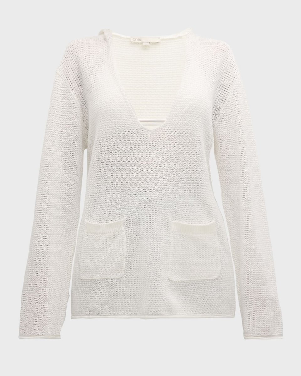 Linen Knit V-Neck Hoo