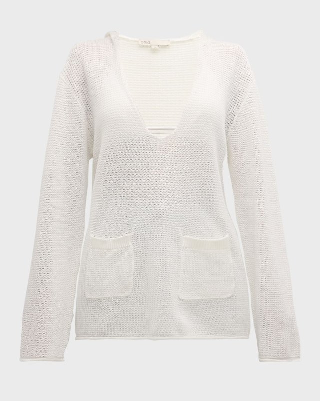 Linen Knit V-Neck Hoo