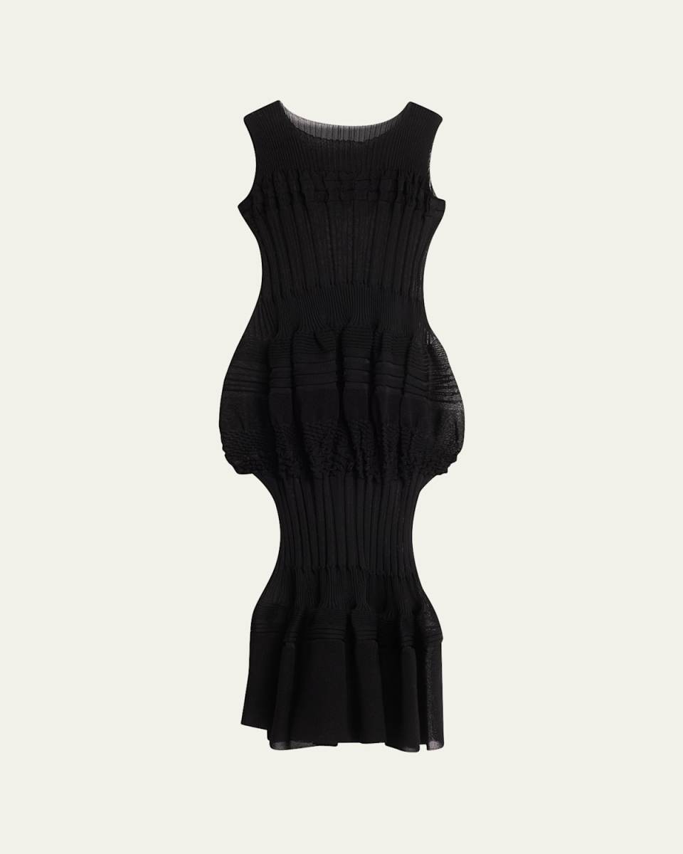 Assemblage Sheer Tiered Pleated Knit Midi Dress