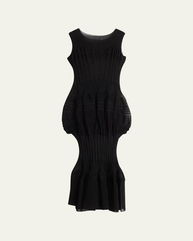 Assemblage Sheer Tiered Pleated Knit Midi Dress