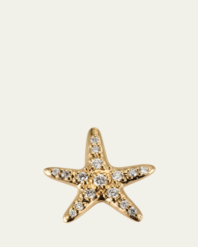 14K Yellow Gold Starfish Stud Earring, Single