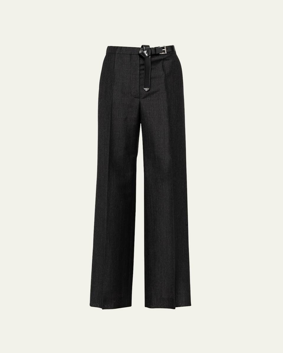 Kid Mohair Leather Belted Trousers