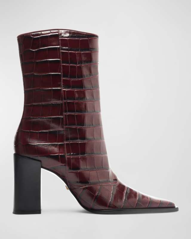 Raffaela Crocodile-Embossed Ankle Booties