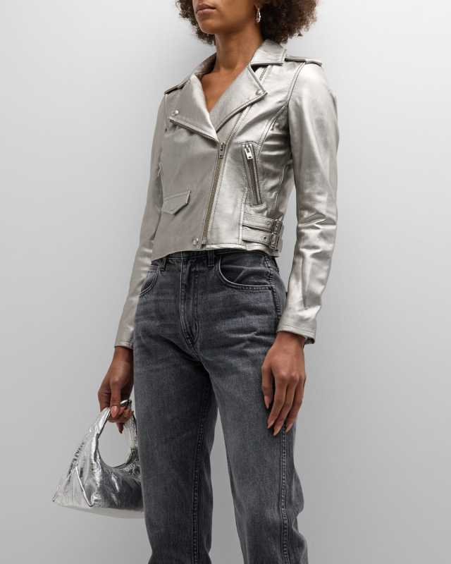 Asheville Cropped Metallic Leather Jacket
