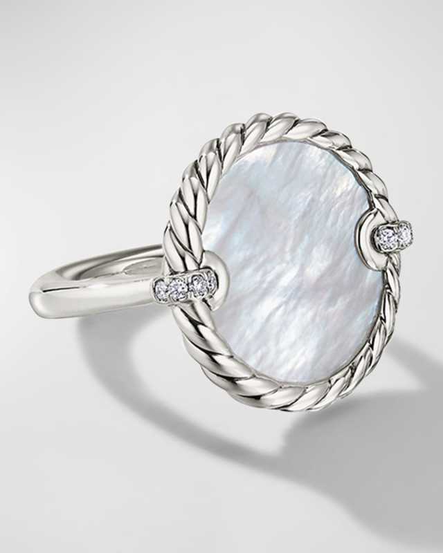 21mm DY Elements Ring with Gemstone and Diamonds in Silver