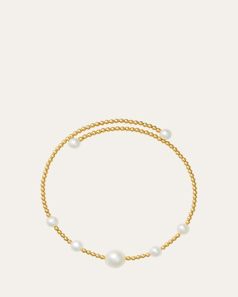 18K Yellow Gold Tulip Multi Pearl Beaded Bracelet