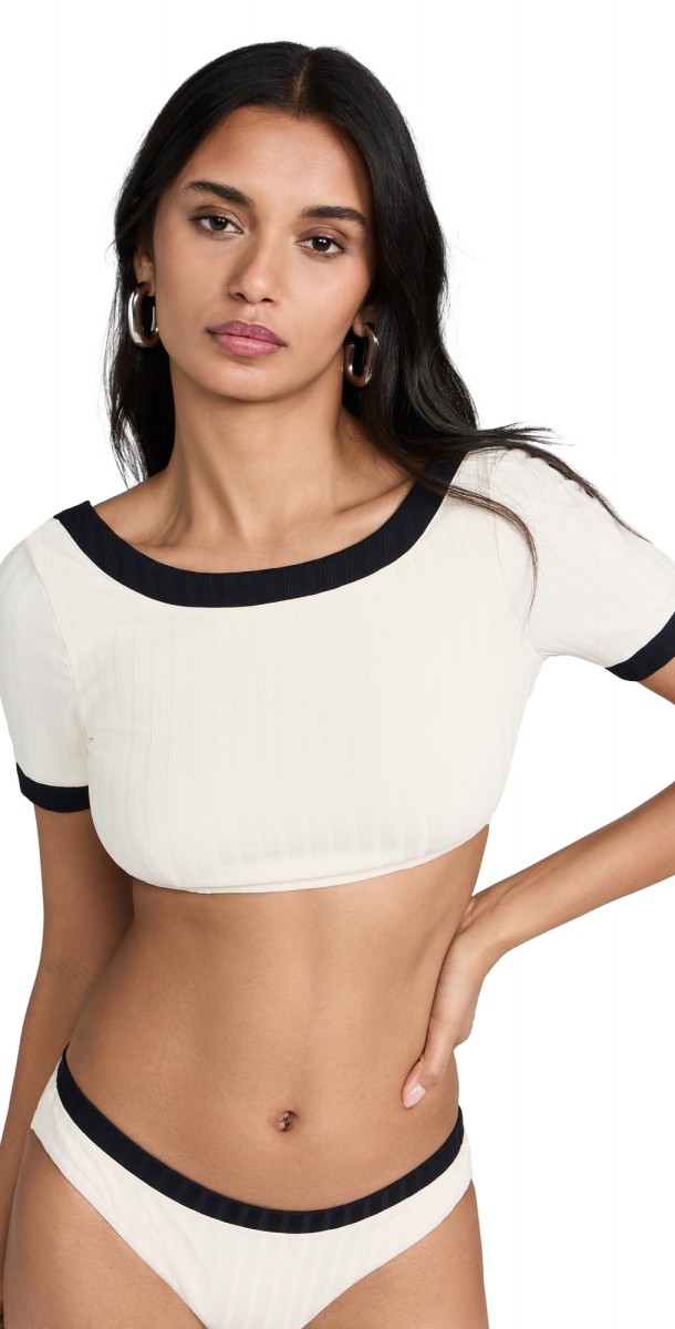 STAUDily Short Sleeve Bikini Top Ivory / Black