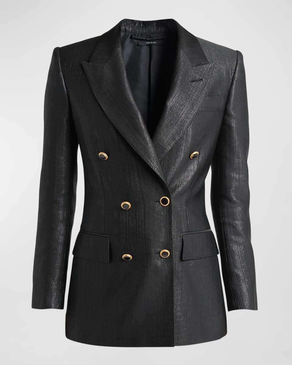Broken Metallic Double-Breasted Blazer Jacket