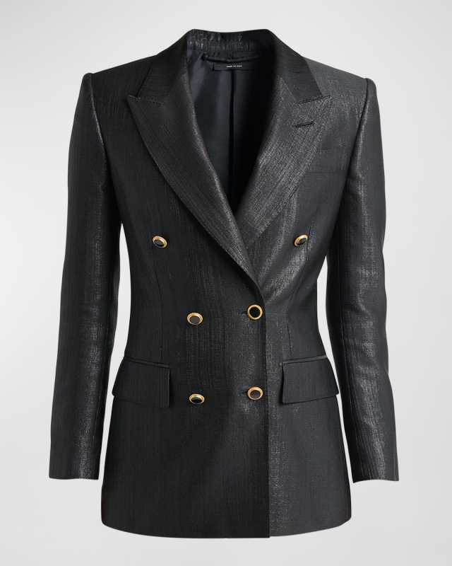 Broken Metallic Double-Breasted Blazer Jacket
