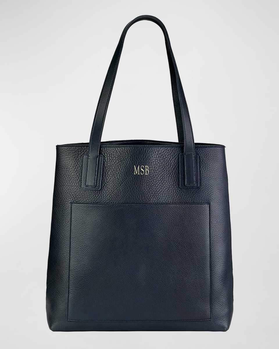 Metro Pebble Grain Leather Tote Bag, Personalized