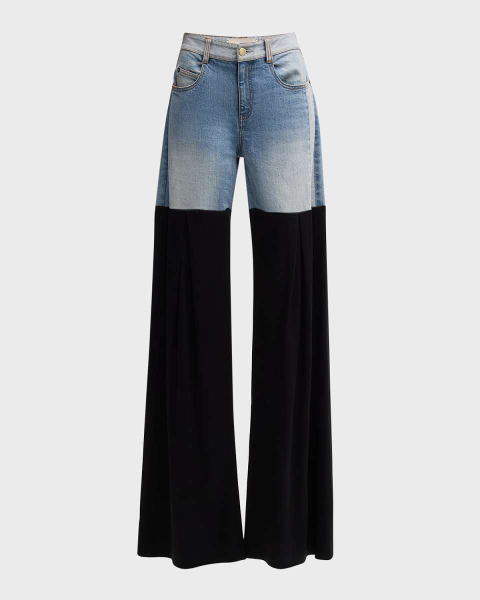 Neville Mixed-Media Wide-Leg Jeans
