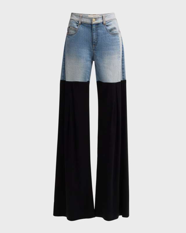 Neville Mixed-Media Wide-Leg Jeans
