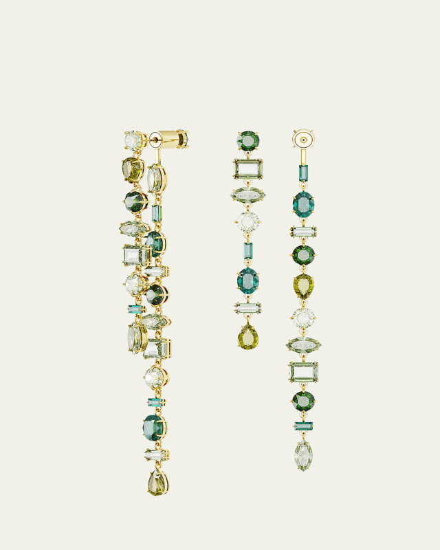 Gold-Tone Mix-Cut Green Crystal Drop Earrings