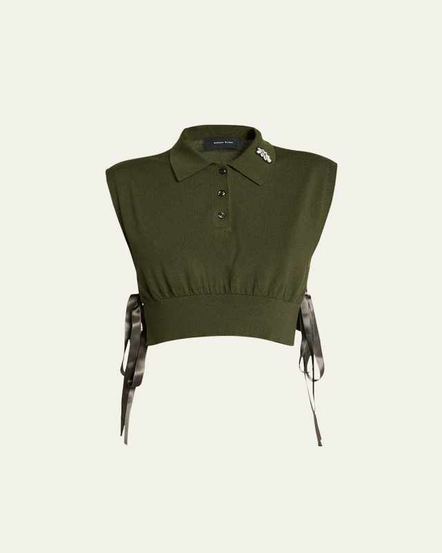 Cropped Wool Polo Bib with Ties