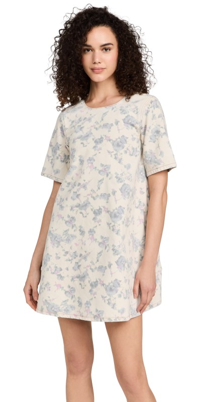 GANNI Floral Printed Denim Open Back Mini Dress Tofu