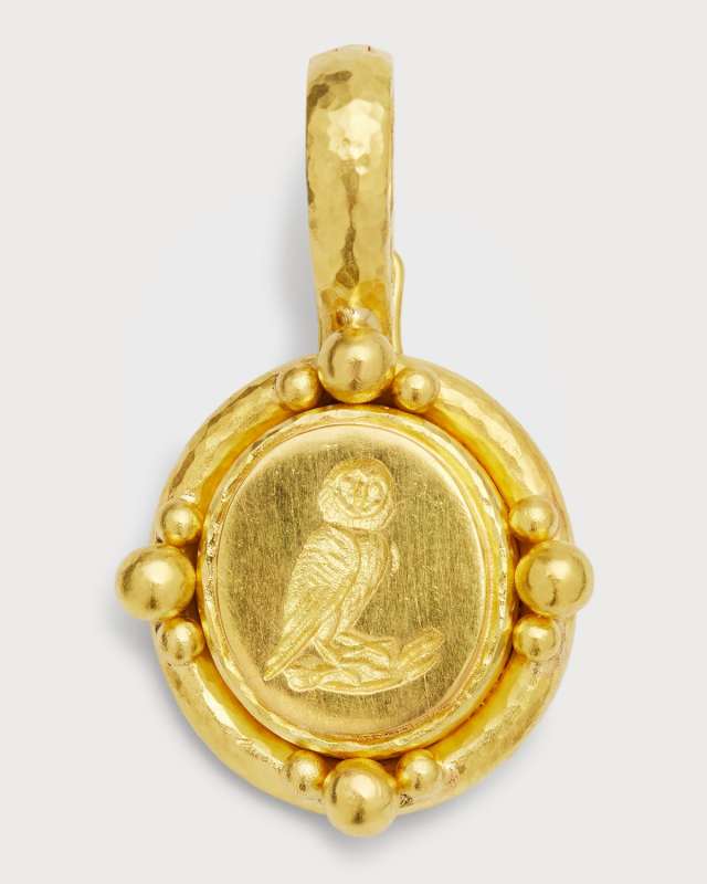 19K Vertical Oval Owl and Godron Bezel Pendant with Gold Dots