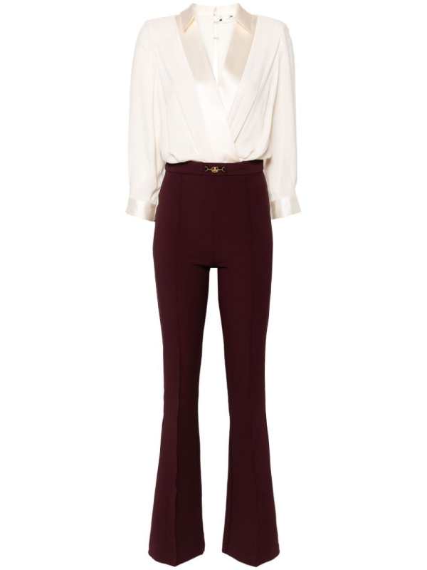 crossover-neck flared jumpsuit