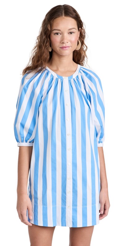 STAUD Mini Vincent Dress Blue Seashore Stripe