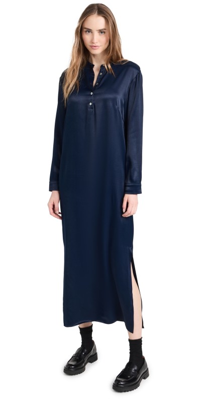 DONNI. Satiny Mandarin Dress Navy
