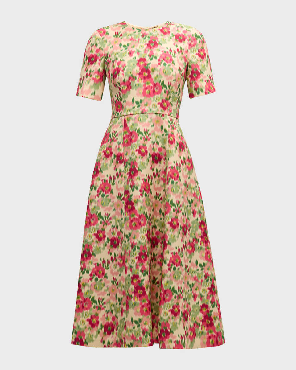 Evangeline Floral Print Wool Midi Dress