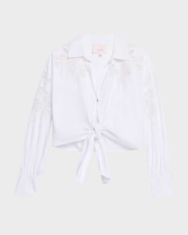 Marianna Cutout Embroidery Collared Tie-Front Top