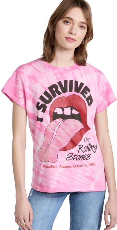 MADEWORN ROCK Rolling Stones Tie Dye Tee Pink Tie Dye