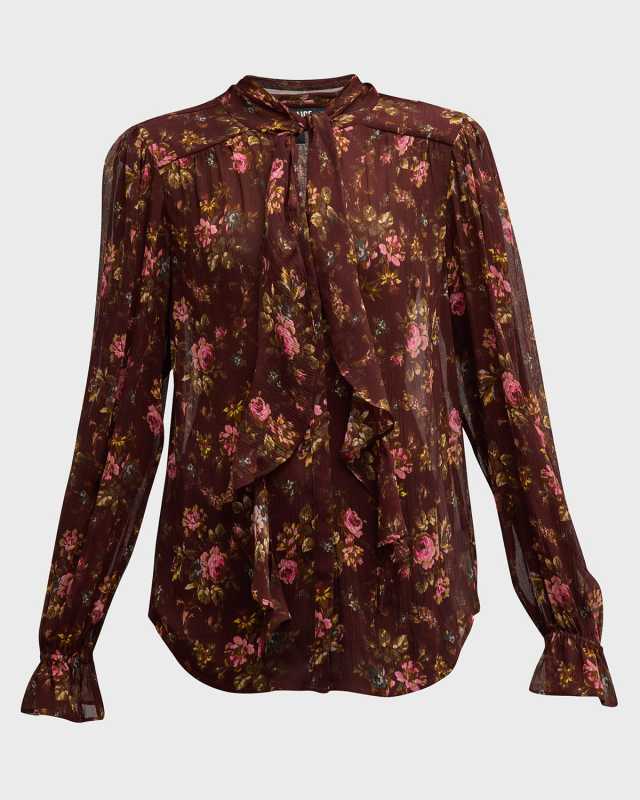Clemency Crinkled Long Sleeve Floral Blouse