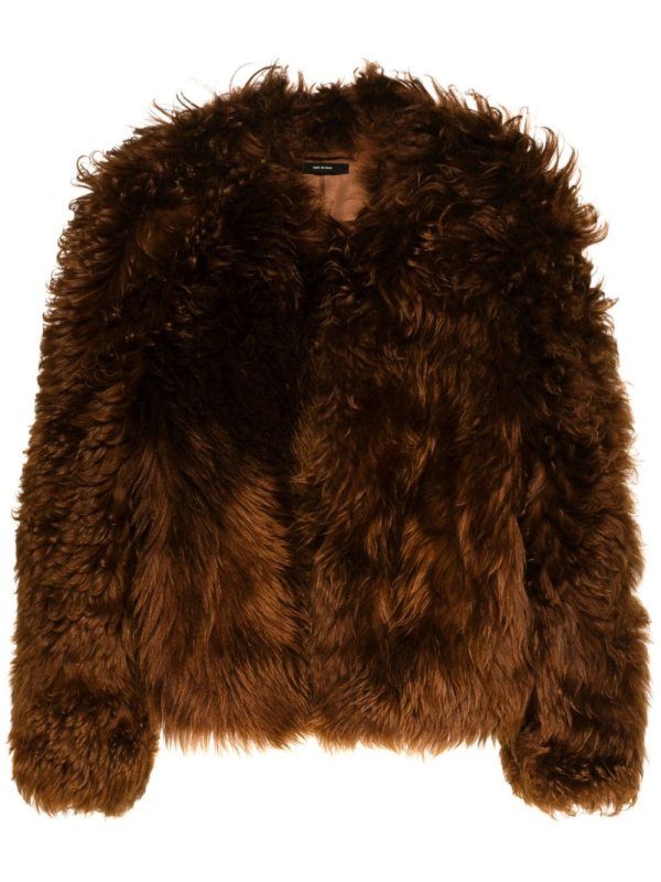 shearling collarless jacket