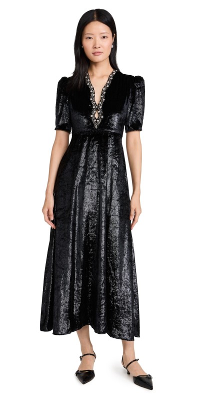 SALONI Tabitha Velvet Dress 02/5723-Black/Mamba Emb