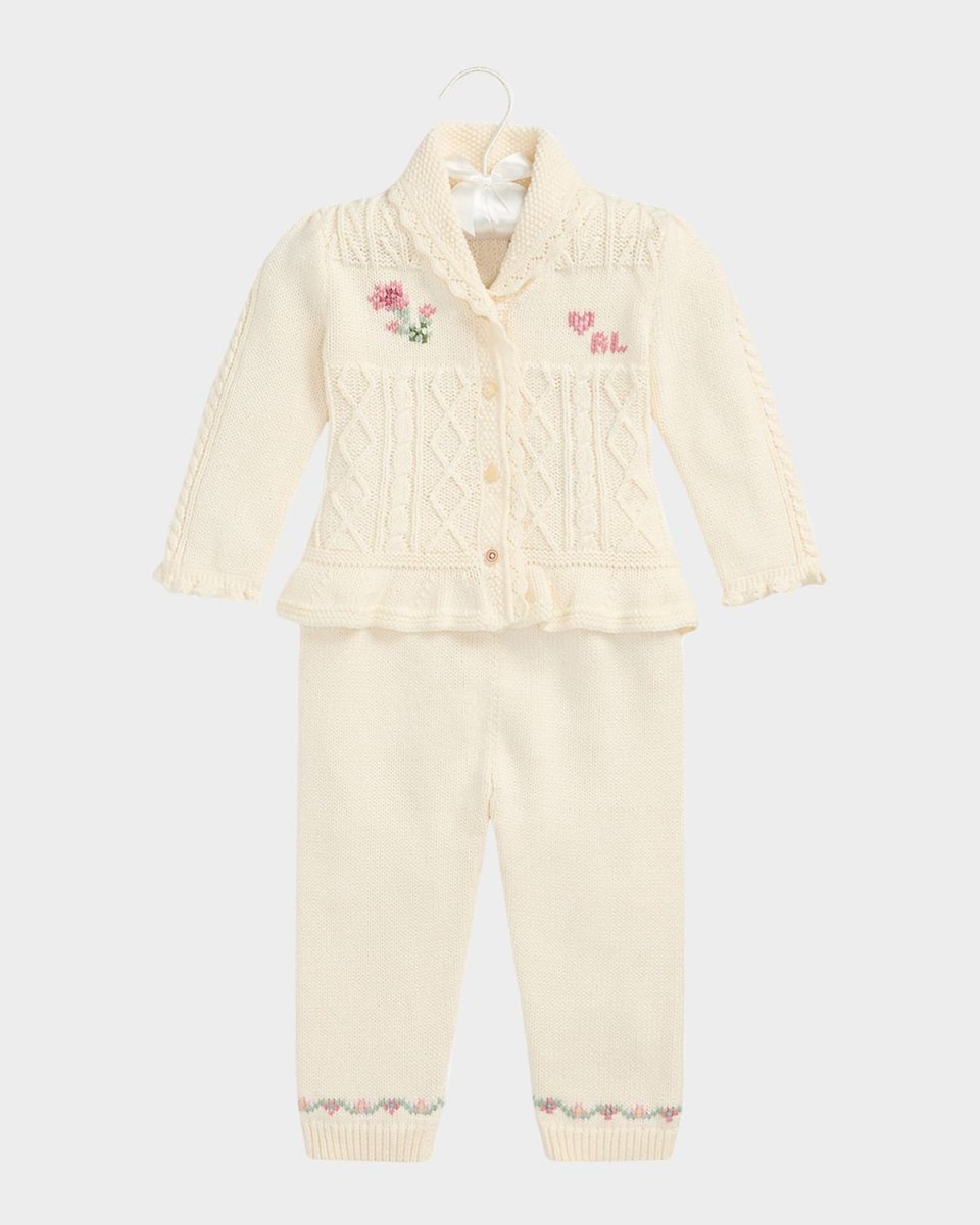 Girl's Floral Intarsia Two-Piece Set, Size 3M-24