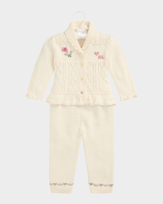Girl's Floral Intarsia Two-Piece Set, Size 3M-24