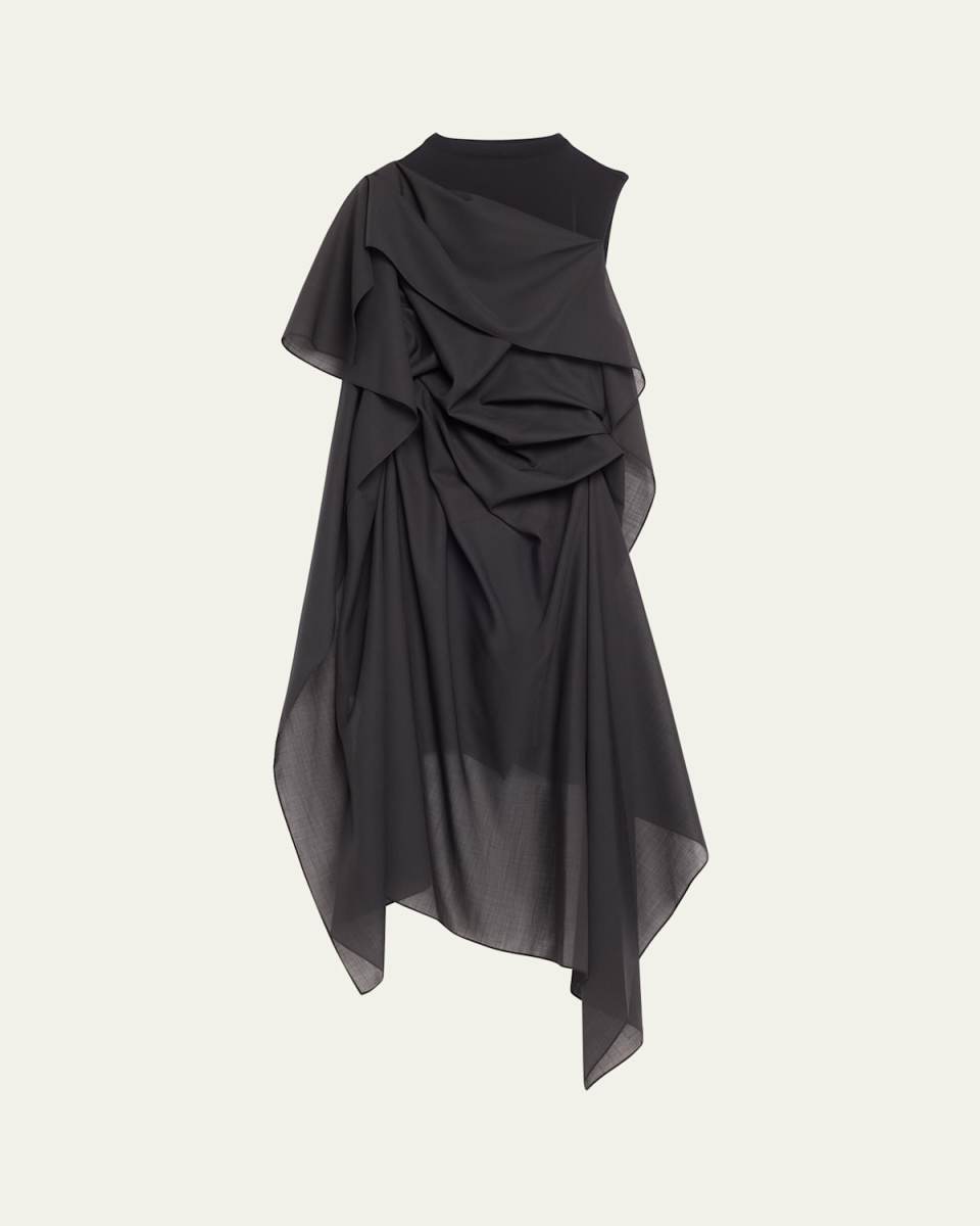Over The Body Draped Wool Midi Dress