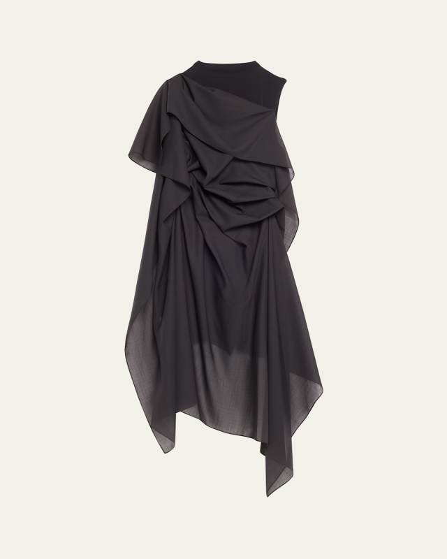 Over The Body Draped Wool Midi Dress