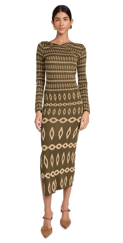 MISA Lainey Dress Olive Geo Stripe