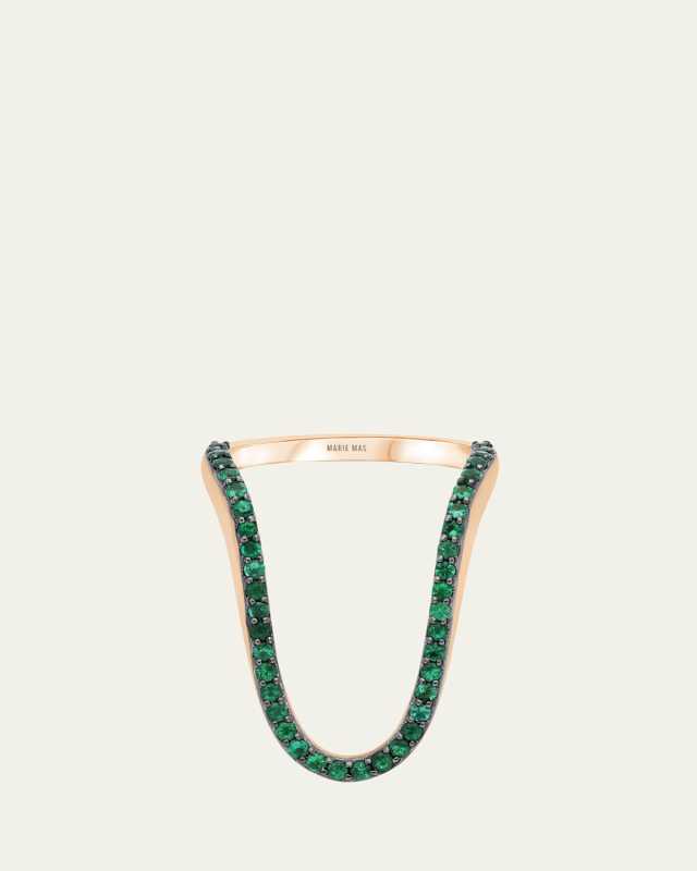 18K Rose Gold Half Pave Emerald Radiant Ring