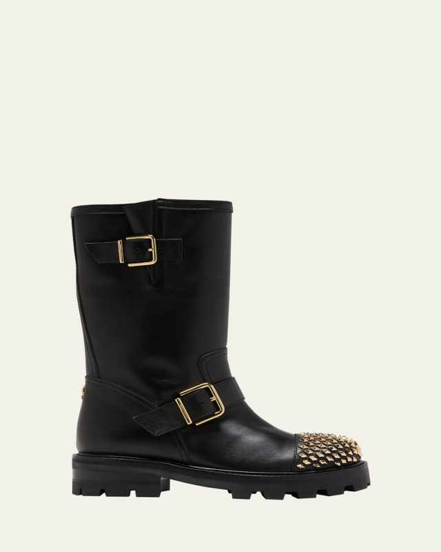 Lambskin Leather Studded Short Biker Boots